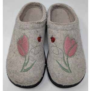 LL Bean Daybreak Scuffs Slippers Clogs Wool Floral Ladybug Women's Size 7 M VTG
